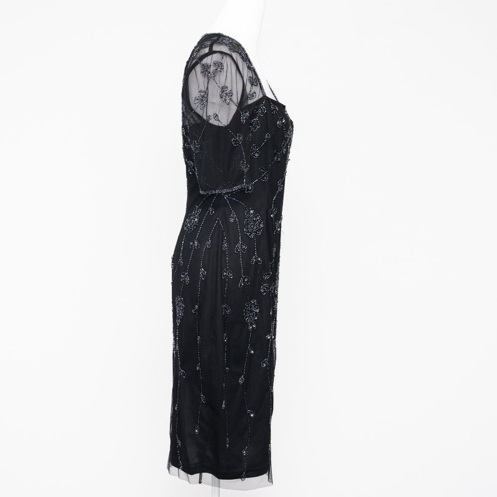 Adrianna Papell - Mesh-Sleeve Beaded Dress - Picture 5 of 13